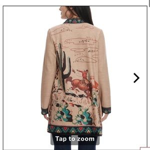 Sandy Camel Aztec Trim & Western Scene Long Sleeve Cardigan